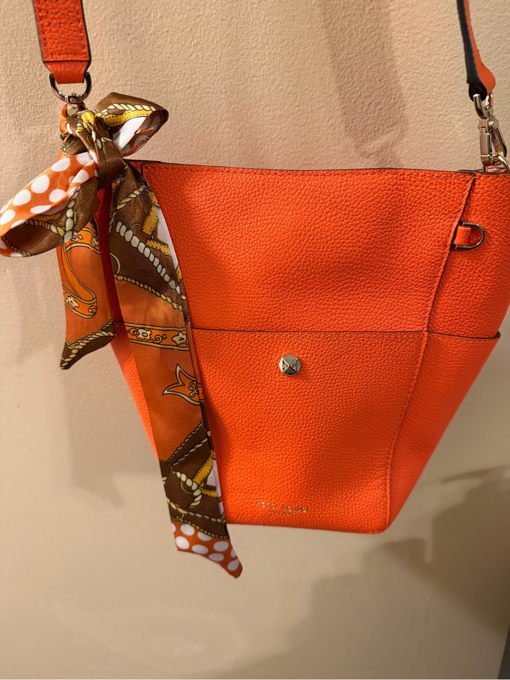 henri bendel Bright Orange Textured Crossbody with Scarf Accent NWT
